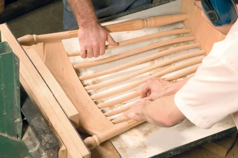 Amish furniture chair being assembled