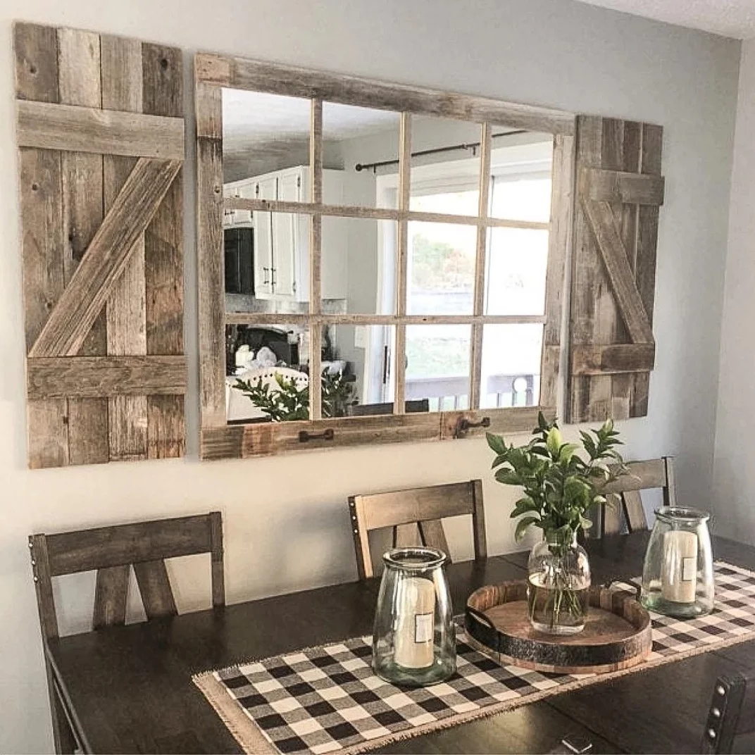 Farmhouse Wall Decor Window Mirror with Shutters