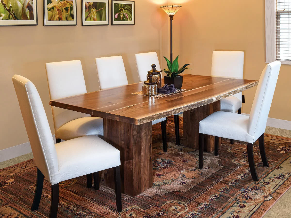 The Valley Trail Live Edge Dining Room Set is a beautiful collection that highlights the ability of more rustic pieces to look just as formal as traditional options.