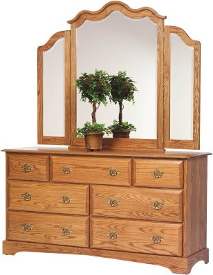 Cambridge Oak Dresser With Mirror, Solid Oak Wood Dresser