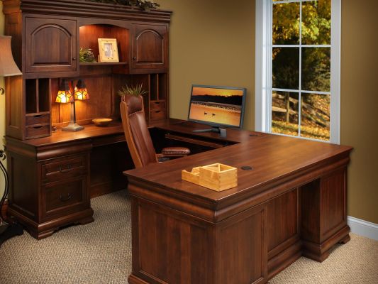 St Gallen Wood U Shaped Desk, Executive U Shaped Desk With Hutch And Storage Cabinet