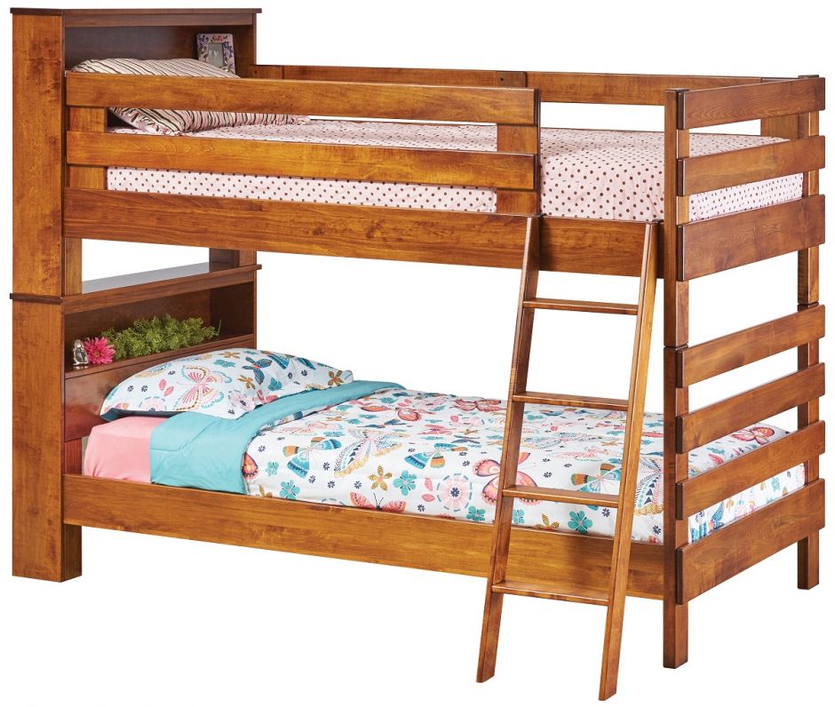 Elberta Twin Bookcase Bunk Bed, Twin Bunk Bed With Bookcase