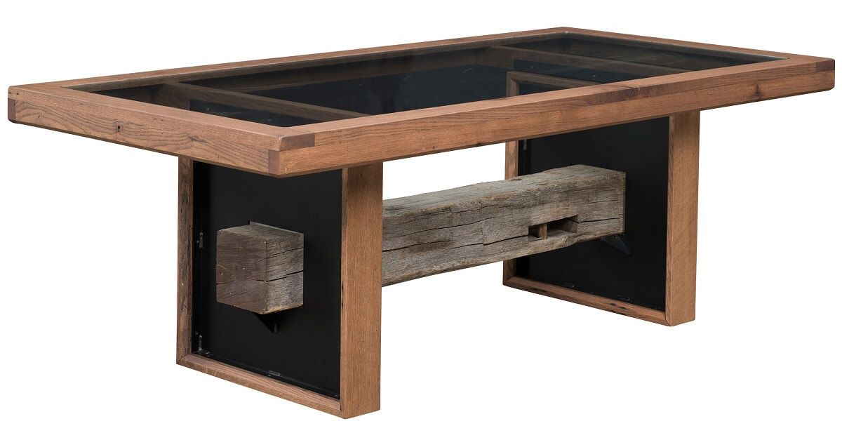Paraway Rustic Dining Table with Glass Top Insert