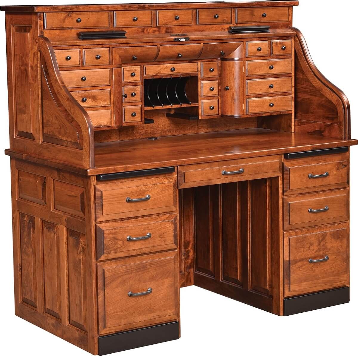 Sebattus Amish Rolltop Desk, Small Roll Top Desk With File Drawer