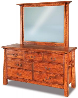 Bellevue Rustic Cherry Mirror Dresser, Amish Dresser With Mirror