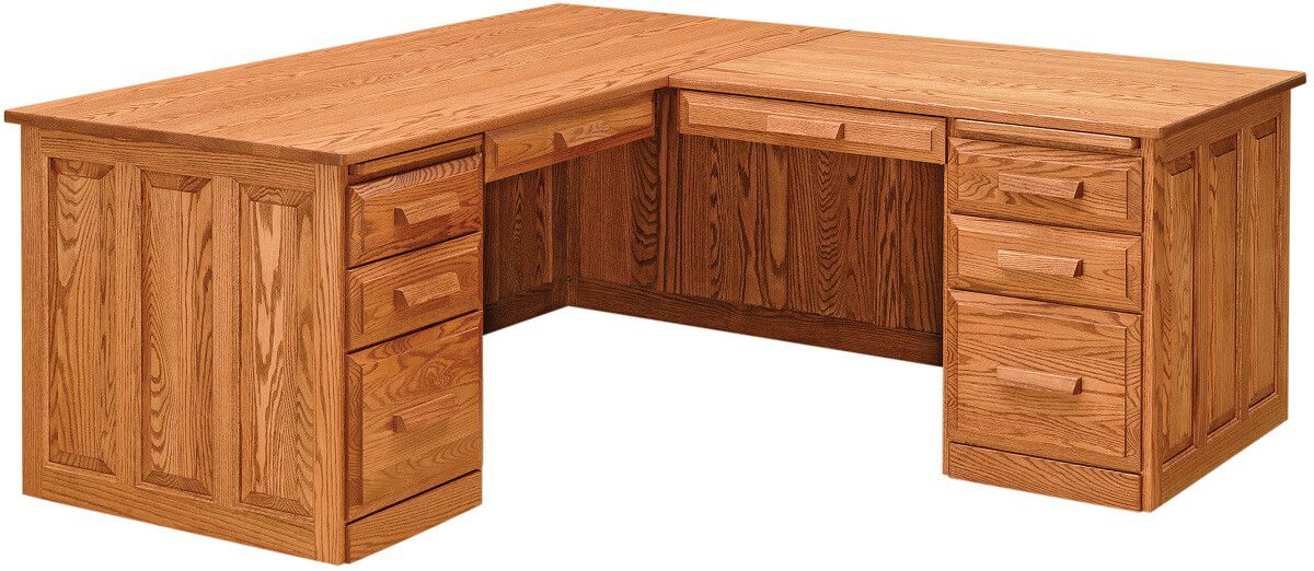 Walden Solid Oak L-Shaped Desk - Countryside Amish Furniture