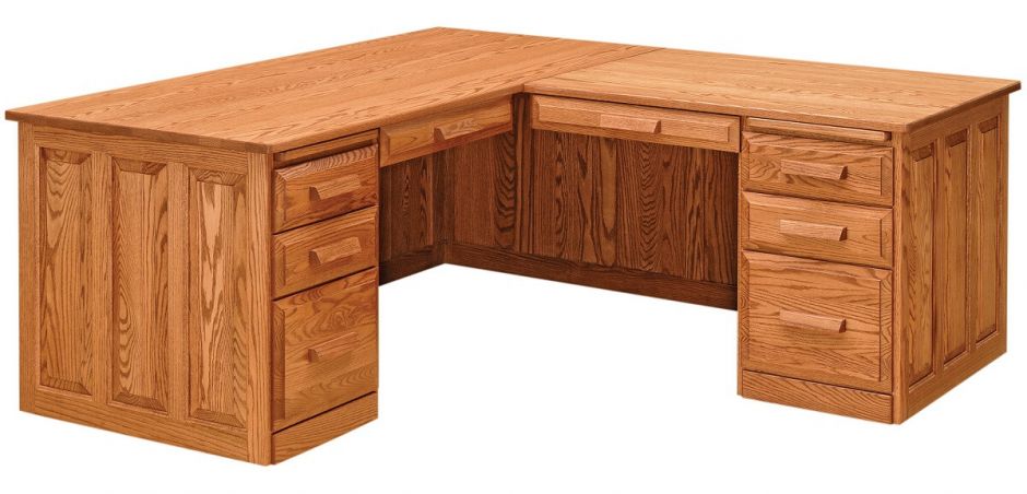 L Shaped Desk Countryside Amish Furniture, Oak L Shaped Desk With Drawers