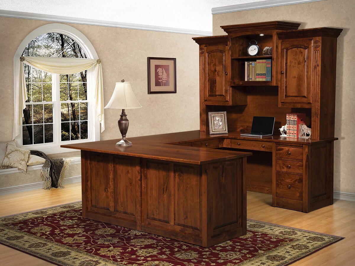 Rustic Cherry U Shaped Office Desk
