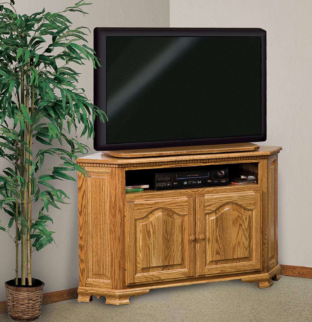 Harriet Oak Corner TV Stand - Countryside Amish Furniture
