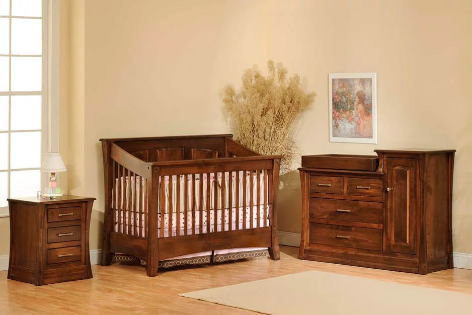 Rosewood Panel Crib Nursery Set in Brown Maple with Venezuelan Chocolate stain