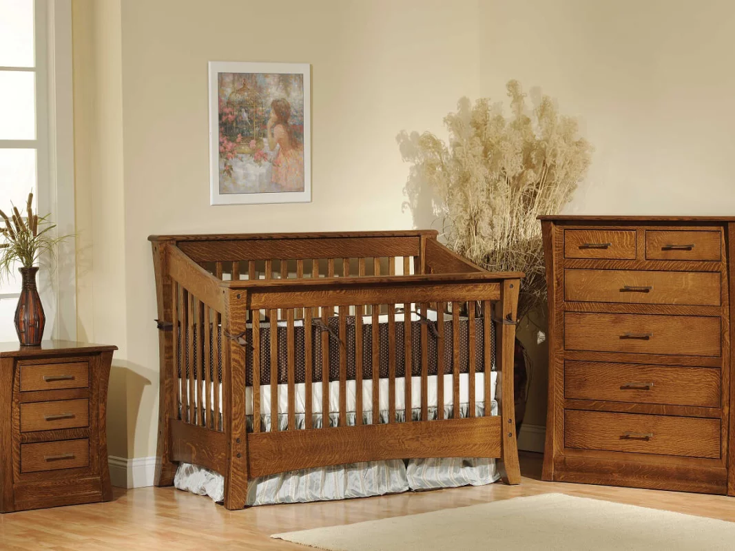 Rosewood Slat Nursery Set in Quartersawn White Oak with Burnished Honey finish