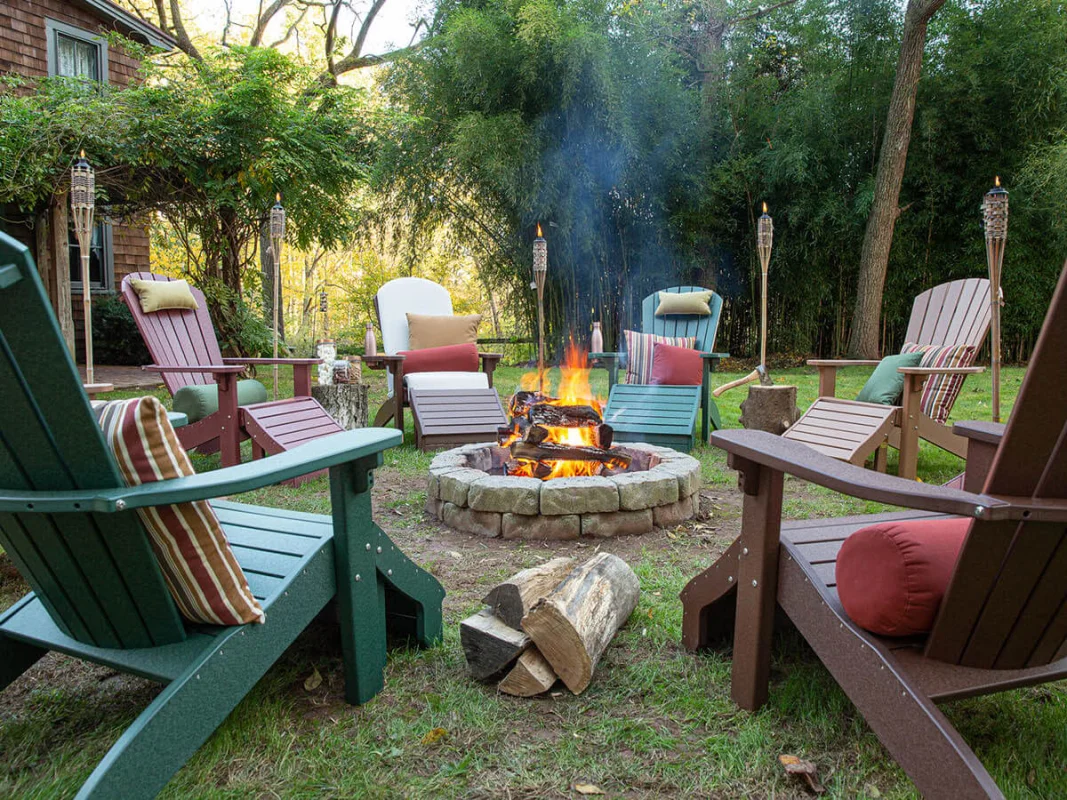 Avalon Poly Adirondack Chair and Ottomans