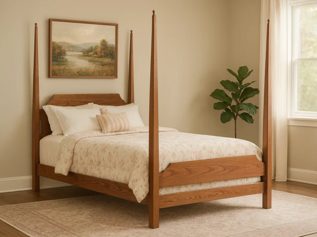 Amish Four Poster Bed in Solid Oak