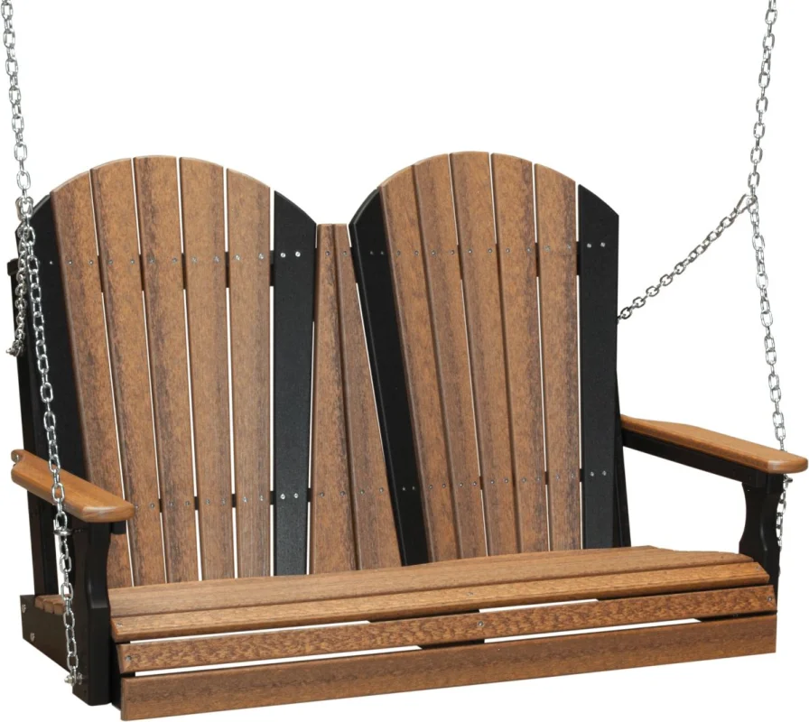 Antique Mahogany and Black Tahiti Adirondack Porch Swing