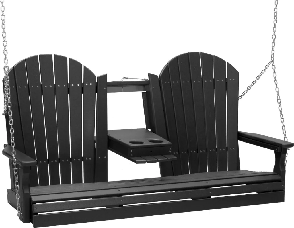 Black Tahiti Adirondack Porch Swing with Console