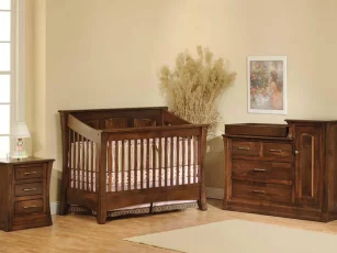 Rosewood Panel Crib Nursery Collection in Brown Maple and Devonshire stain