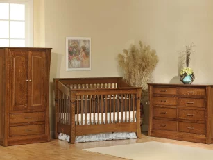 Rosewood Slat Crib Set in Quartersawn Oak with Burnished Honey finish