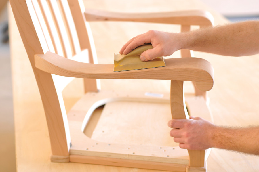 sanding finished solid wood chair