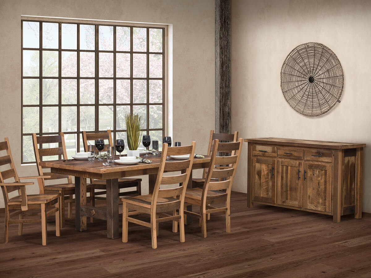 Shown with Juneau Reclaimed Trestle Table
