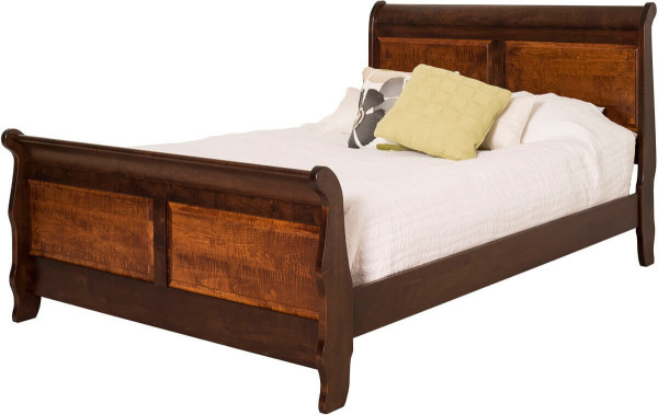 Two Tone Sleigh Bed with Tiger Maple