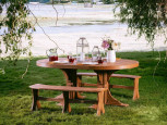 Stockton Outdoor Oval Dining Table and Curved Benches