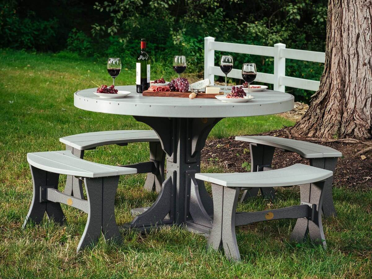 Stockton Outdoor Dining Bench and Round Table